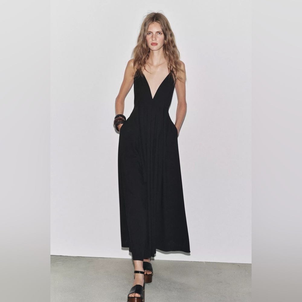 Zara open back long black dress with ties sz.XS